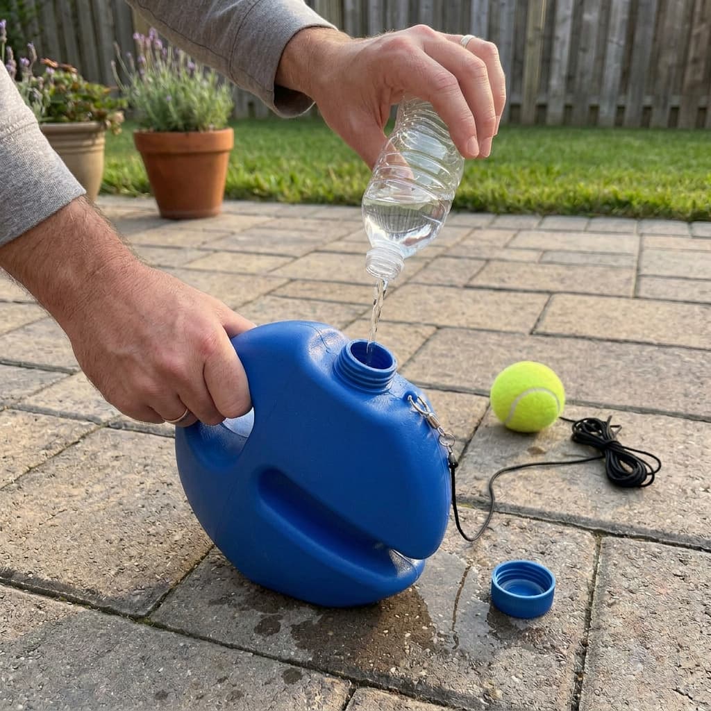 Pouring water into the side cap of the base