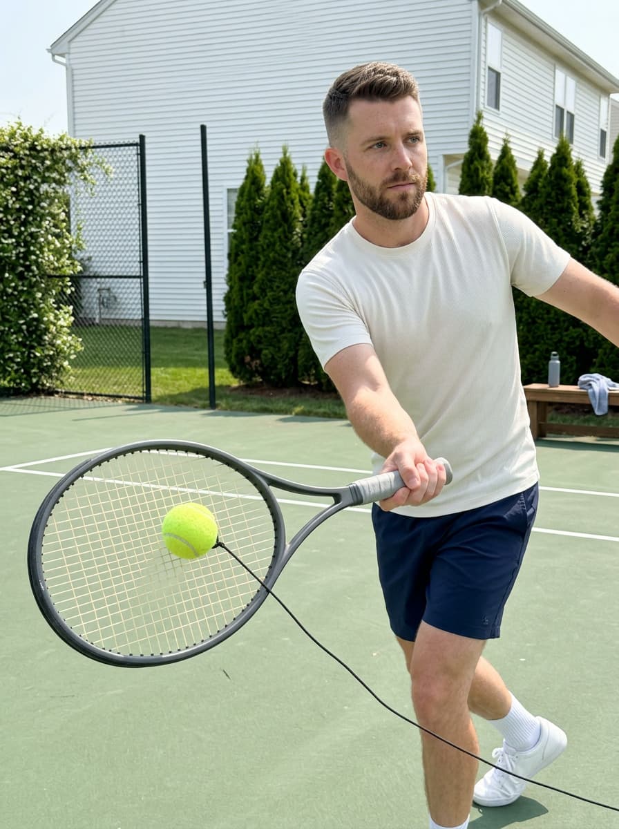Tennis player using the trainer